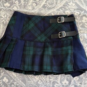 Plaid Mini Skirt with Buckle Accents